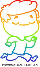 rainbow gradient line drawing of a cartoon peaceful man running