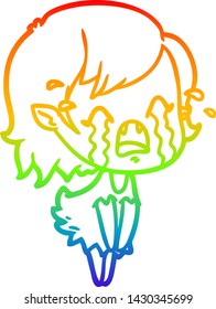 dibujo de la línea de gradiente del arco iris de una chica vampiro que llora una caricatura