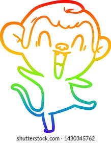 rainbow gradient line drawing of a cartoon laughing monkey
