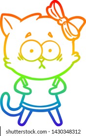 desenho de linha de gradiente do arco-íris de um gato de desenho animado