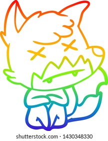 dibujo de una línea de degradado de arco iris de un zorro muerto de dibujos animados