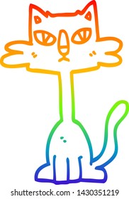 rainbow gradient line drawing of a cartoon funny cat