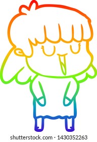 rainbow gradient line drawing of a cartoon woman laughing