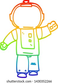 dibujo de una línea de gradiente de arco iris de un astronauta que camina con dibujos animados