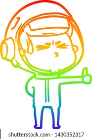 rainbow gradient line drawing of a cartoon stressed astronaut