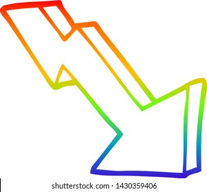 rainbow gradient line drawing of a cartoon business loss arrow