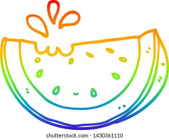 rainbow gradient line drawing of a cartoon watermelon