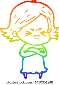 dibujo de la línea de gradiente del arco iris de una mujer enojada
