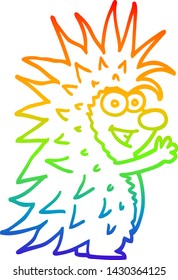 rainbow gradient line drawing of a cartoon spiky hedgehog