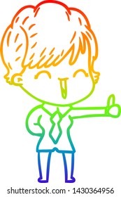 rainbow gradient line drawing of a cartoon laughing woman