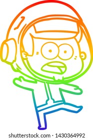 rainbow gradient line drawing of a cartoon surprised astronaut