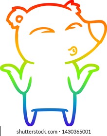 dibujo de una línea de degradado de un oso de dibujos animados encogiéndose de hombros