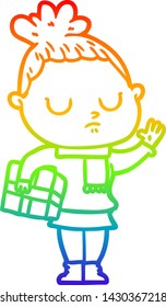 rainbow gradient line drawing of a cartoon calm woman