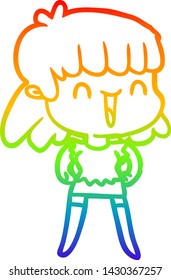 rainbow gradient line drawing of a cartoon woman