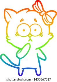 dibujo de una línea de gradiente de arco iris de un gato de dibujos animados