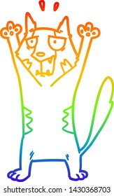 dibujo de una línea de gradiente de arco iris de un gato con pánico