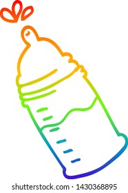 rainbow gradient line drawing of a cartoon baby bottle