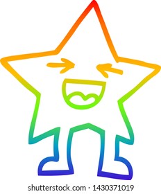 rainbow gradient line drawing of a cartoon laughing star character