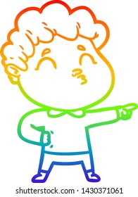 rainbow gradient line drawing of a cartoon man pouting