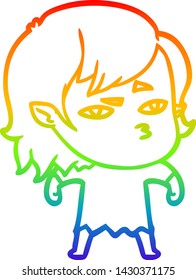 rainbow gradient line drawing of a cartoon vampire girl