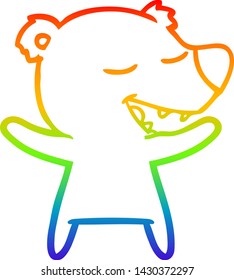 rainbow gradient line drawing of a cartoon bear