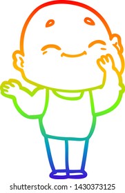 rainbow gradient line drawing of a cartoon happy bald man
