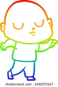 dibujo de una línea de gradiente de arco iris de un hombre calvo de dibujos animados