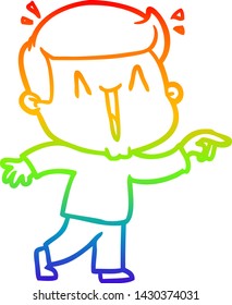 rainbow gradient line drawing of a cartoon excited man