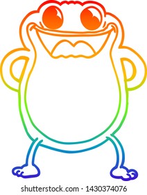 rainbow gradient line drawing of a cartoon frog