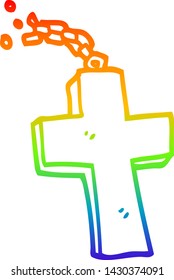 dibujo de línea de gradiente de arco iris de una cruz de plata de dibujos animados