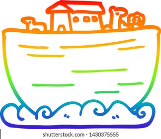 Rainbow Gradient Line Drawing Of A Cartoon Noahs Ark