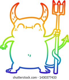 rainbow gradient line drawing of a cartoon little devil