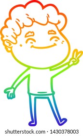 rainbow gradient line drawing of a cartoon friendly man
