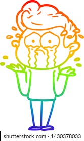 rainbow gradient line drawing of a cartoon crying man