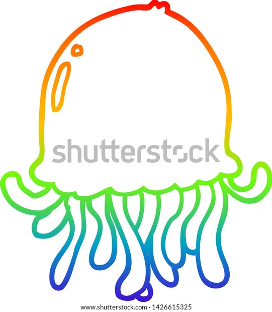Rainbow Gradient Line Drawing Cartoon Jellyfish Stock Vector