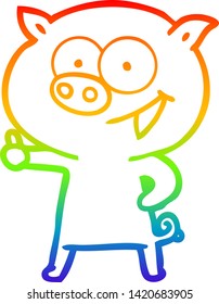 rainbow gradient line drawing of a cheerful pig cartoon