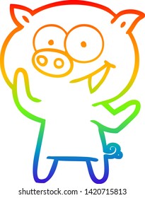 rainbow gradient line drawing of a cheerful pig cartoon