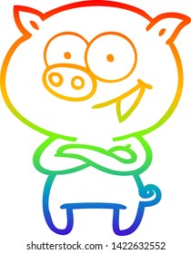 rainbow gradient line drawing of a cheerful pig cartoon