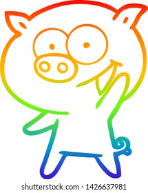 rainbow gradient line drawing of a cheerful pig cartoon