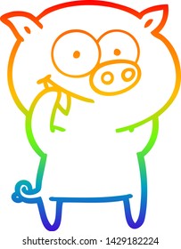 rainbow gradient line drawing of a cheerful pig cartoon