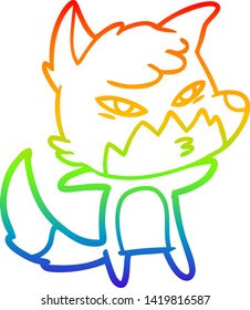 dibujo de línea de gradiente de arco iris de un zorro de dibujos animados inteligente