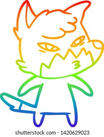 rainbow gradient line drawing of a clever cartoon fox