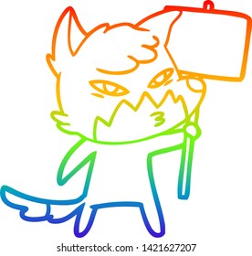 rainbow gradient line drawing of a clever cartoon fox