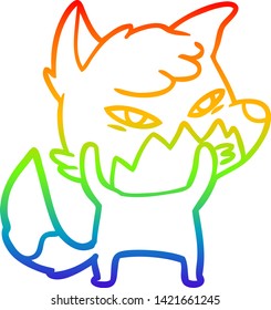 rainbow gradient line drawing of a clever cartoon fox