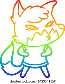 rainbow gradient line drawing of a clever cartoon fox