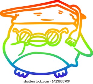 rainbow gradient line drawing of a clever old owl
