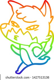 rainbow gradient line drawing of a clever cartoon fox