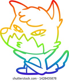 rainbow gradient line drawing of a clever cartoon fox