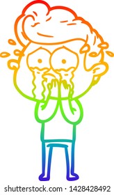 rainbow gradient line drawing of a concerned crying man