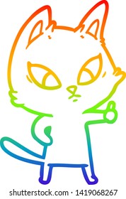 rainbow gradient line drawing of a confused cartoon cat